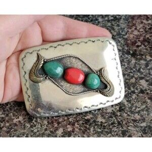 VTG Signed Baboquivari Turqoise Coral Silver Buckle 3.25 x 2.25" Ahumada & Sons